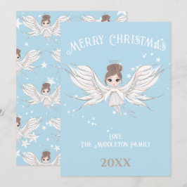 Cartão De Festividades Feliz Natal Angel Dark Hair Blue