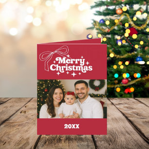 Cartão De Festividades Feliz Natal, ano de revisão, com foto de arco verm