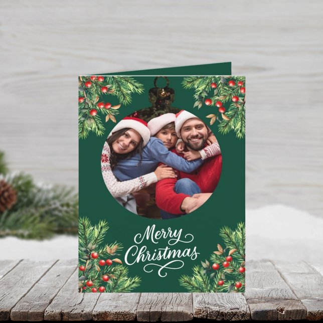 Cartão De Festividades Feliz Natal, ano verde de fotos (Criador carregado)