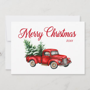 Cartão De Festividades Feliz Natal Ano Watercolor Vintage Red Truck