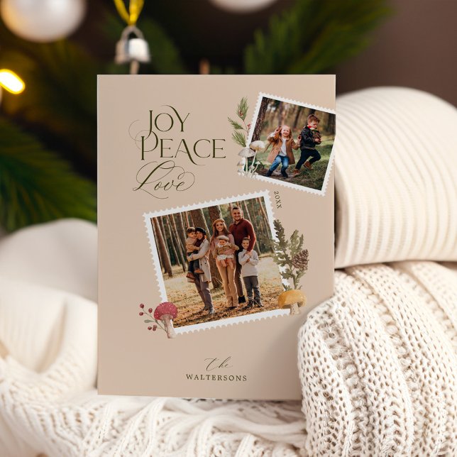 Cartão De Festividades Feliz Natal Aquarela Cogumelos Woodsy Foto (Merry Christmas Watercolor Woodsy Mushrooms Photo Holiday Card)