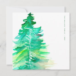 Cartão De Festividades Feliz Natal Aquarela Palha Verde