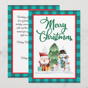 Cartão De Festividades Feliz Natal Aquarela Papai Noel e Boneco de Neve
