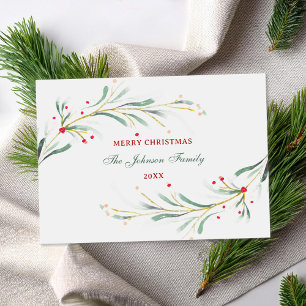 Cartão De Festividades Feliz Natal Aquarela Verde Não-Foto