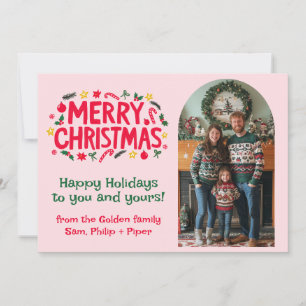 CARTÃO DE FESTIVIDADES FELIZ NATAL ARCO FOTO PERSONALIZADA DE NATAL