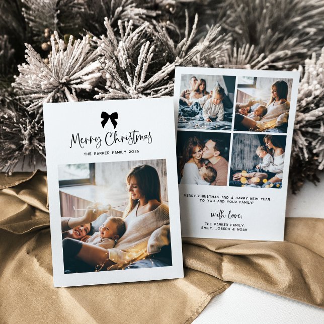 Cartão De Festividades Feliz Natal | Arco preto e branco com foto (Criador carregado)