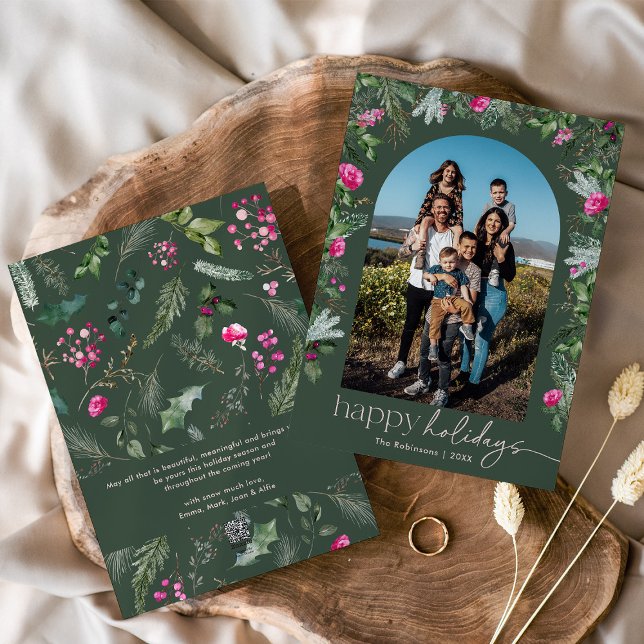 Cartão De Festividades Feliz Natal Arquitetura Folhagem Rosa (Criador carregado)