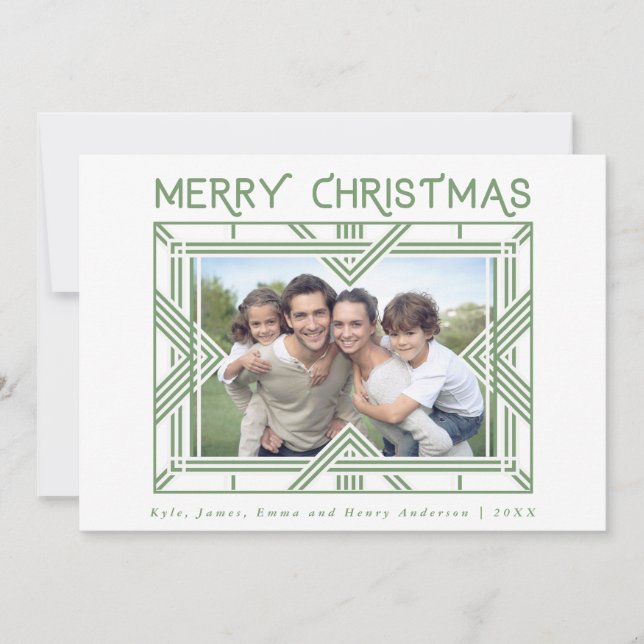 Cartão De Festividades Feliz Natal Art Deco Foto Frame Green (Frente)