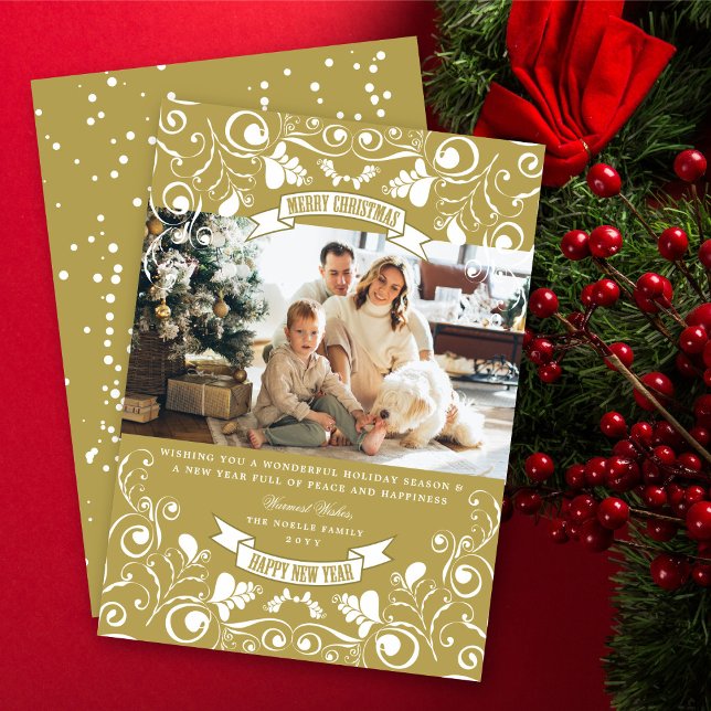 Cartão De Festividades Feliz Natal Art Nouveau Foto Floral Flourish (Criador carregado)