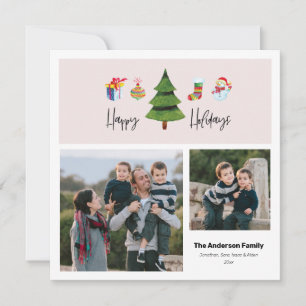 Cartão De Festividades Feliz Natal Árvore Aquarela   2 Fotos