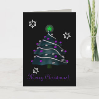 Cartão De Festividades "Feliz Natal!" - Árvore com Prata e Decoração Roxo