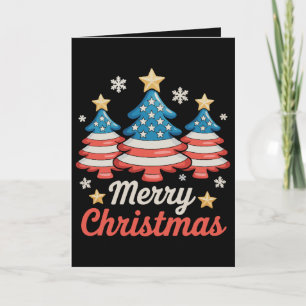 Cartão De Festividades Feliz Natal Árvore de Natal Bandeira Americana dos