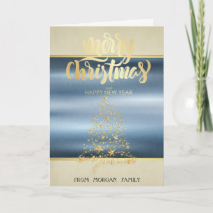 Cartão De Festividades Feliz Natal,Árvore de Natal Estrelas Douradas Azul
