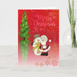 Cartão De Festividades Feliz Natal, Árvore de Natal, Papai Noel Snowman