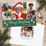 Cartão De Festividades Feliz Natal Árvore Foto Collage Dark Green Flat<br><div class="desc">Espalhe a alegria de Natal com um cartão de feriado personalizado! Este design festivo inclui seis das suas fotos favoritas — perfeito para fotos de crianças, família, amigos e animais de estimação. Personalize o modelo com seu nome de família e uma mensagem pessoal. Ele apresenta uma colagem de fotos e...</div>
