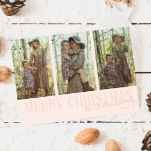 Cartão De Festividades Feliz Natal Assinatura Multi Fotografia Peach
