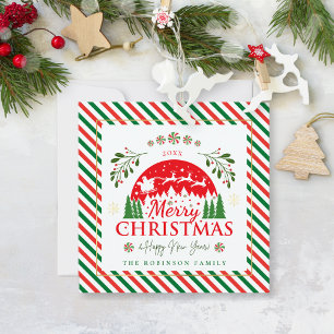 Cartão De Festividades Feliz Natal Bastão de Doce Hortelã Vermelho e Verd