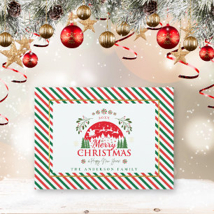 Cartão De Festividades Feliz Natal Bastão de Doce Hortelã Vermelho e Verd