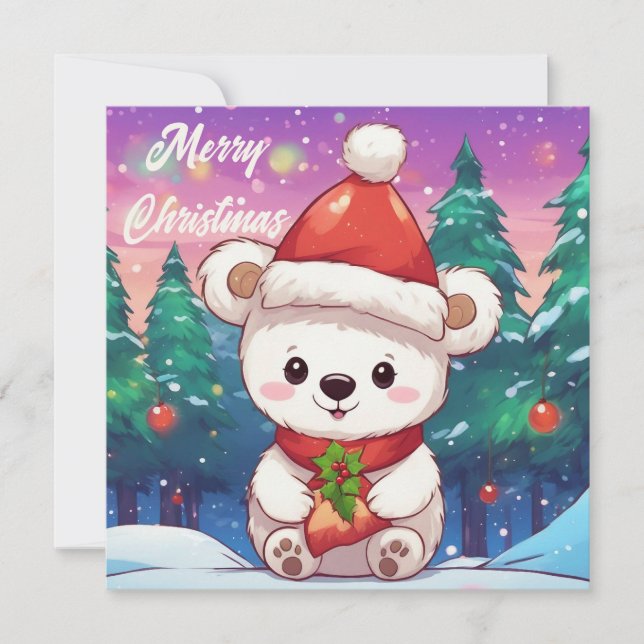 Cartão De Festividades Feliz Natal Bebê Polar Urso Branco (Frente)