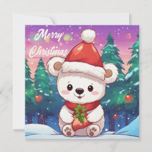 Cartão De Festividades Feliz Natal Bebê Polar Urso Branco