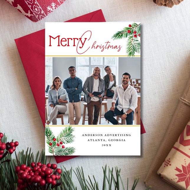Cartão De Festividades Feliz Natal Berry Branches Fotografia Business (Criador carregado)