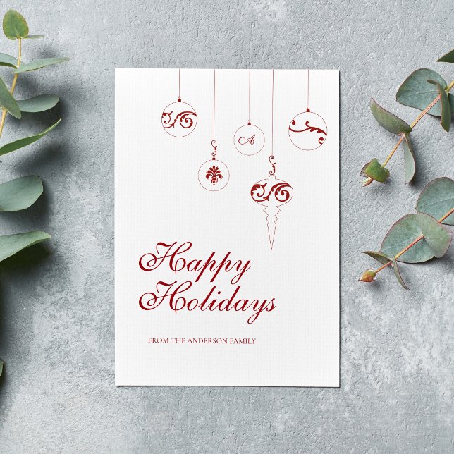 Cartão De Festividades Feliz Natal Berry Red Monograma Bauble (Criador carregado)