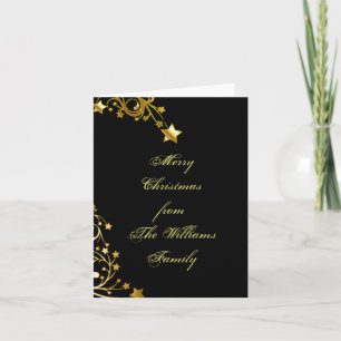 Cartão De Festividades Feliz Natal Black Elegante Stars Dourada