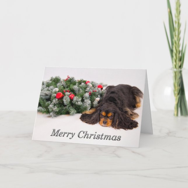 Cartão De Festividades Feliz Natal Black & Tan King Charles Card (Frente)