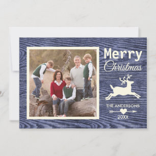Cartão De Festividades Feliz Natal Blue Rustic Wood Family Foto