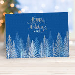 Cartão De Festividades Feliz Natal Blue Silver Winter Scense Business<br><div class="desc">Deseje aos seus funcionários, clientes e contatos corporativos "Felizes feriados" nesta temporada de inverno com este cartão de feriado de na moda. Essa design sazonal inclui pinheiros modernos e um céu noturno padronizado com texto em roteiro decorativo. As cores de design incluem tons azuis e marinhos com cores brancas, prateadas...</div>