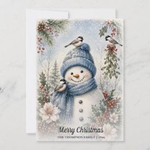 Cartão De Festividades Feliz Natal Boneco de Neve Chapins Aquarela