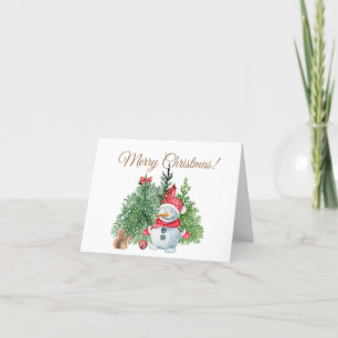 Cartão De Festividades Feliz Natal Bonito Snowman, Esquilo, Cardeal