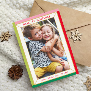 Cartão De Festividades FELIZ NATAL borda de bloco de cor de foto moderna