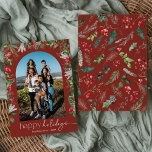 Cartão De Festividades Feliz Natal Borgonha Botânica 1 Foto<br><div class="desc">Esta coleção apresenta florais vermelhos de aquarela,  bagas e verde de inverno com tipografia moderna e elegante,  com padrão botânico de inverno.</div>