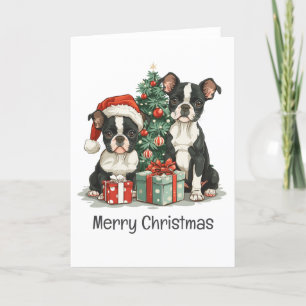 Cartão De Festividades Feliz Natal - Boston Terrier Dogs