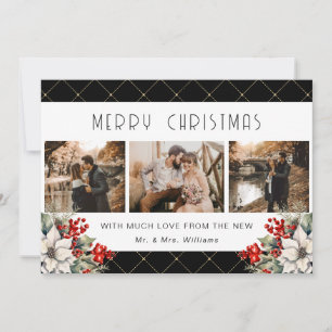 Cartão De Festividades Feliz Natal Botânico Preto Recém-Casados 3 Foto