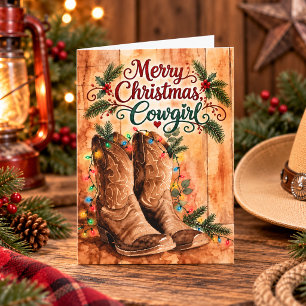 Cartão De Festividades Feliz Natal Botas Country Western Cowgirl