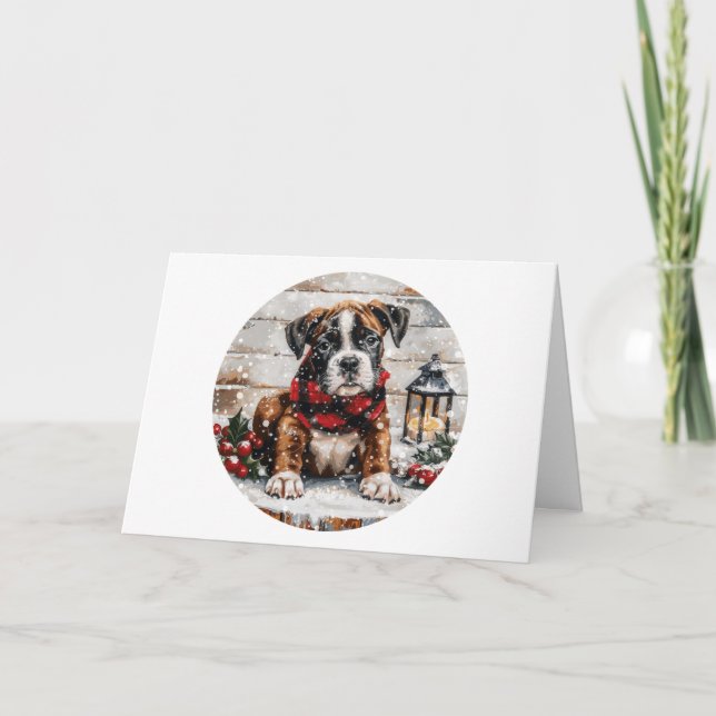 Cartão De Festividades Feliz Natal Boxer Puppy (Frente)
