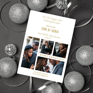 Cartão De Festividades Feliz Natal Branco & Dourado Simples 4 Múltiplas F