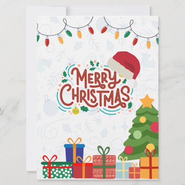 Cartão De Festividades Feliz Natal Branco e Vermelho (Frente)