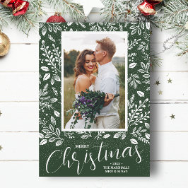 Cartão De Festividades Feliz Natal Branco sobre Foto Verde