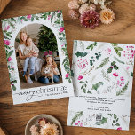 Cartão De Festividades Feliz Natal Bright Arch Botânico Rosa 1 Foto<br><div class="desc">Esta coleção apresenta cor d'água,  florais cor-de-rosa claro,  bagas e verde de inverno com tipografia moderna e elegante,  com padrão botânico invernal de volta.</div>