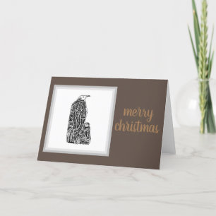 Cartão De Festividades "Feliz Natal" Bronze e Design prata de pinguim