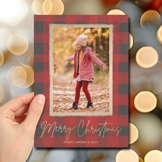 Cartão De Festividades Feliz Natal Buffalo Verificar Foto (Merry Christmas Buffalo Check Photo Holiday Cards)