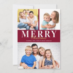 Cartão De Festividades Feliz Natal Burgundy Mensagem 3 Fotos