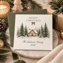Feliz Natal Cabana de Inverno Família Verde Oliva