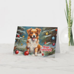 Cartão De Festividades Feliz Natal Cachorrinho e Enfeites de Feriado