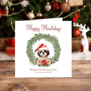 Cartão De Festividades Feliz Natal Cachorrinho Fofo de Lhasa Apso