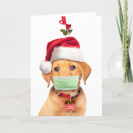 Cartão De Festividades Feliz Natal cachorrinho Labrador com máscara e sa