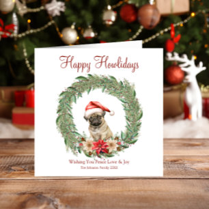 Cartão De Festividades Feliz Natal Cachorrinho Pug Fofo